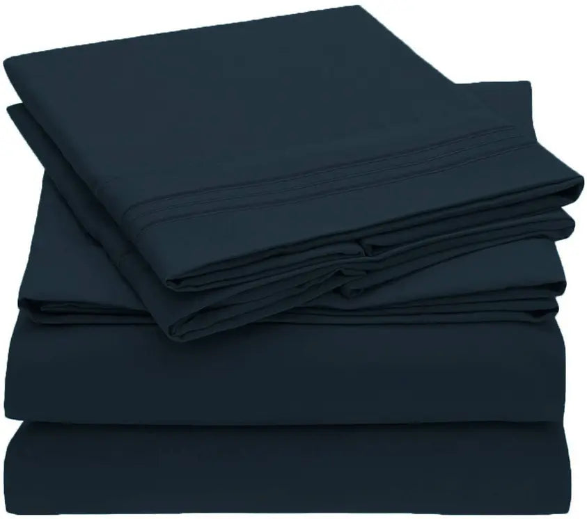 Navy Blue 200 Embroidery Soft Sheet Set Wrinkle Resistant Home Mart Goods