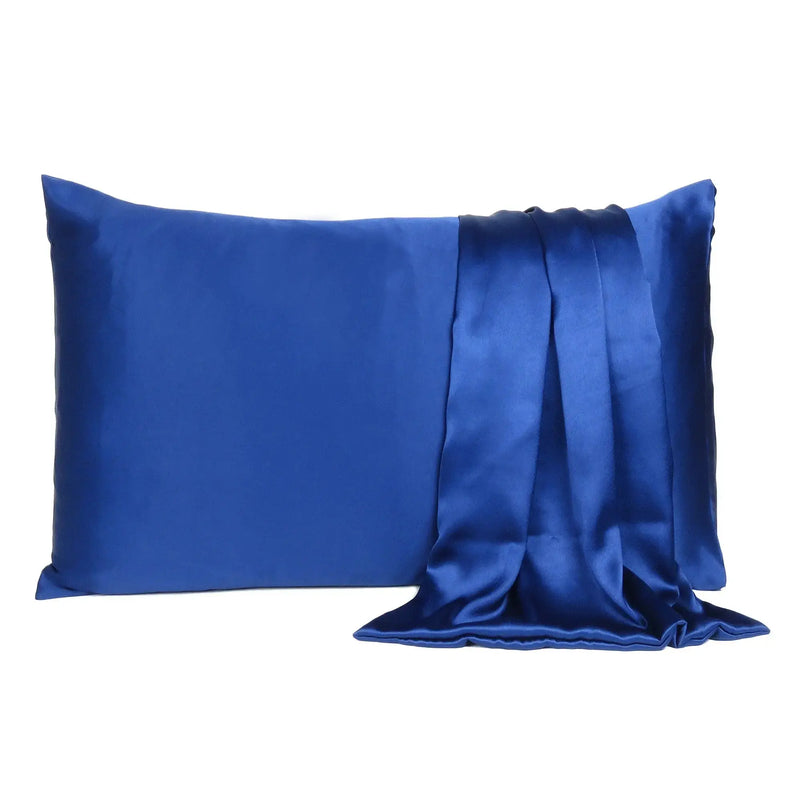 Navy Blue Dreamy Set Of 2 Silky Satin Standard Pillowcases Homeroots Bed & Bath