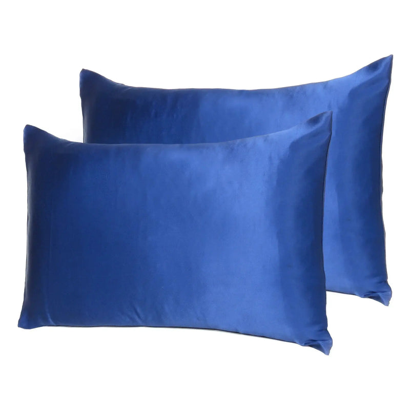 Navy Blue Dreamy Set Of 2 Silky Satin Standard Pillowcases Homeroots Bed & Bath