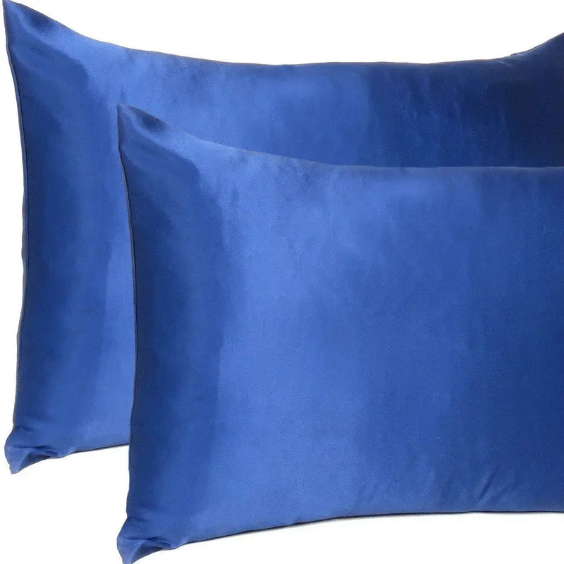 Navy Blue Dreamy Set Of 2 Silky Satin Standard Pillowcases Homeroots Bed & Bath
