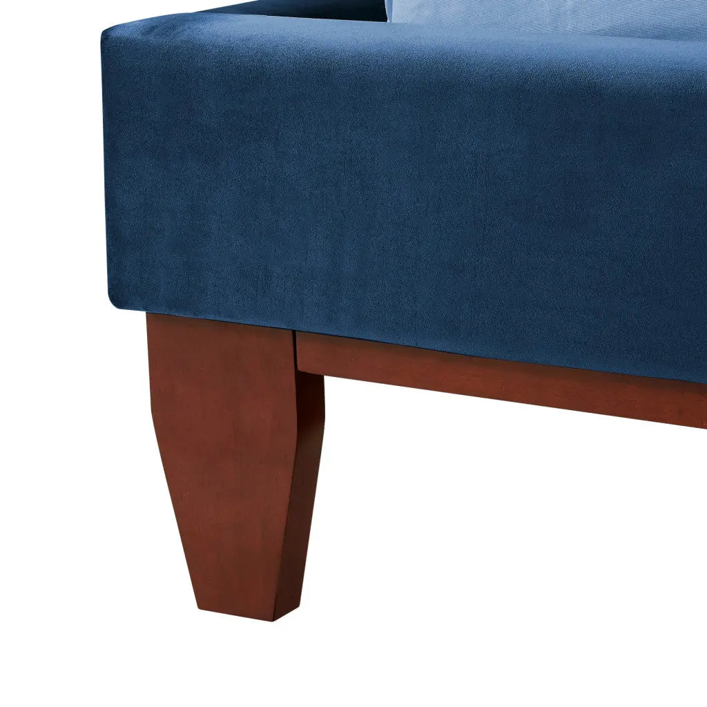Navy Blue Solid Wood King Tufted Upholstered Velvet Bed Homeroots Bed & Bath