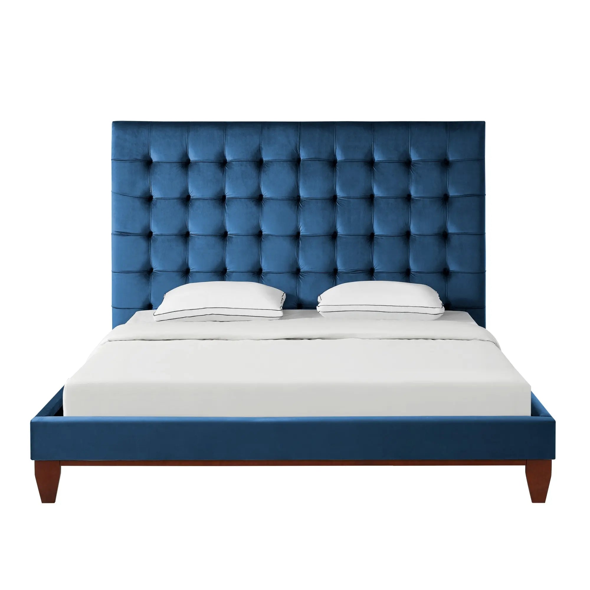 Navy Blue Solid Wood King Tufted Upholstered Velvet Bed Homeroots Bed & Bath