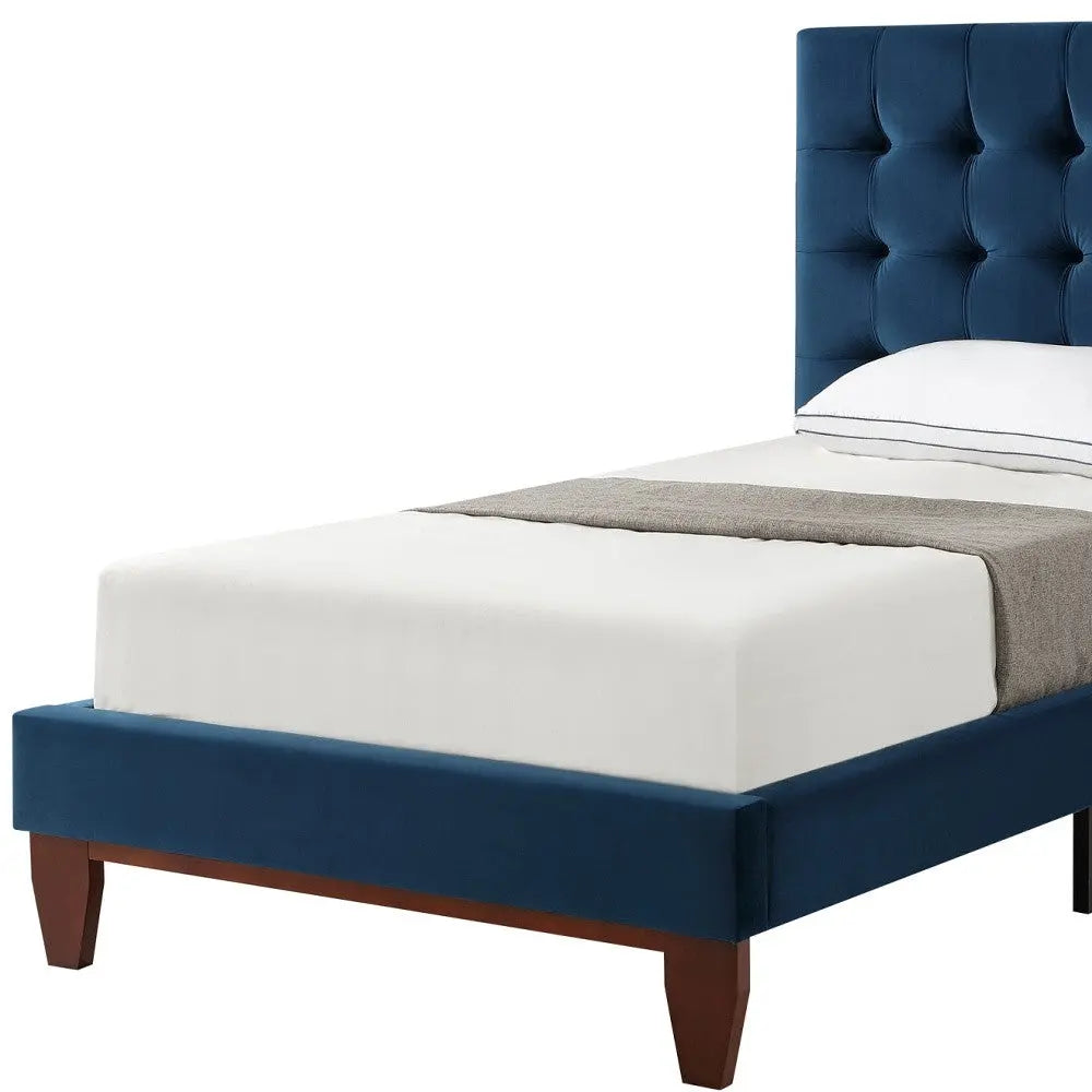 Navy Blue Solid Wood Twin Tufted Upholstered Velvet Bed Homeroots Bed & Bath