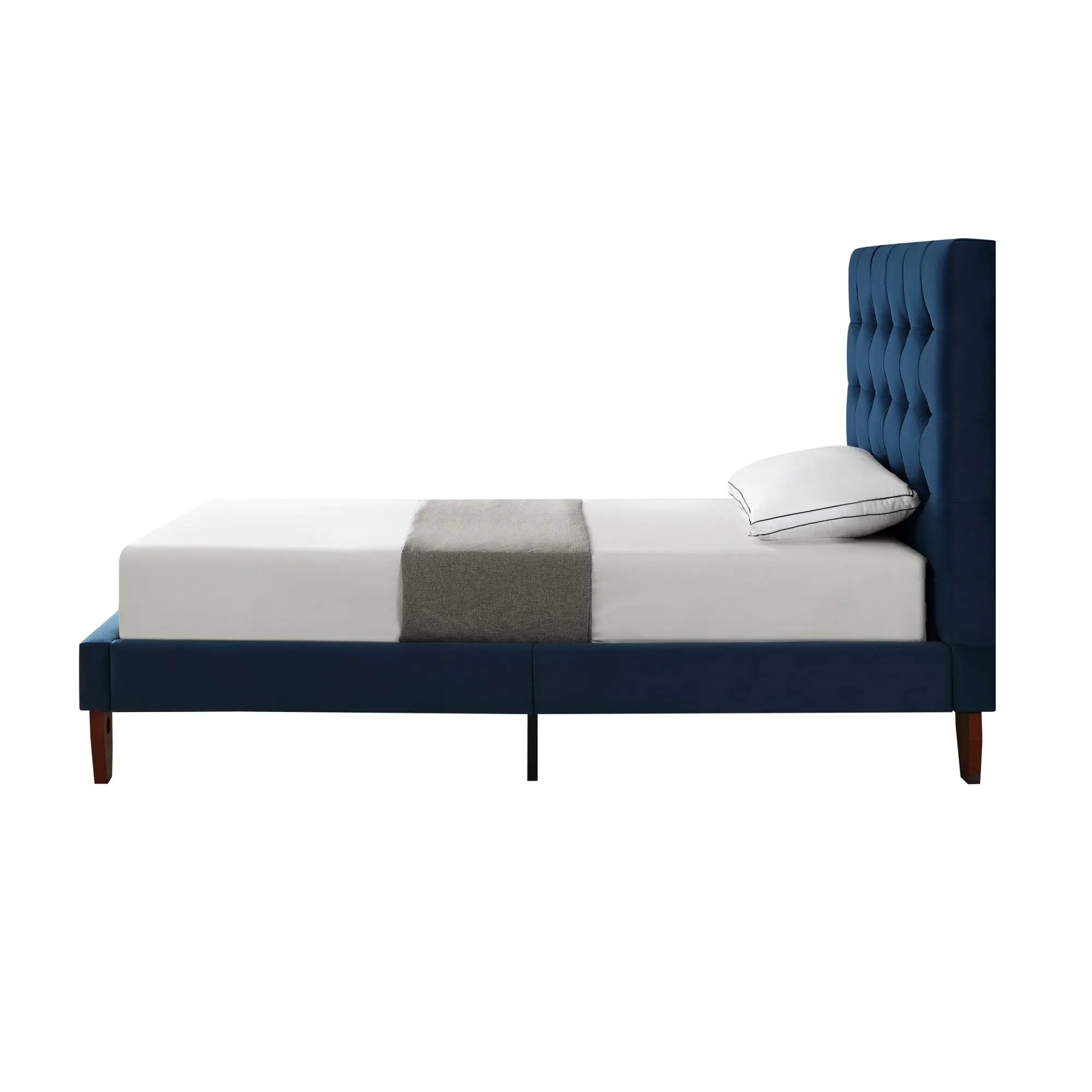 Navy Blue Solid Wood Twin Tufted Upholstered Velvet Bed Homeroots Bed & Bath