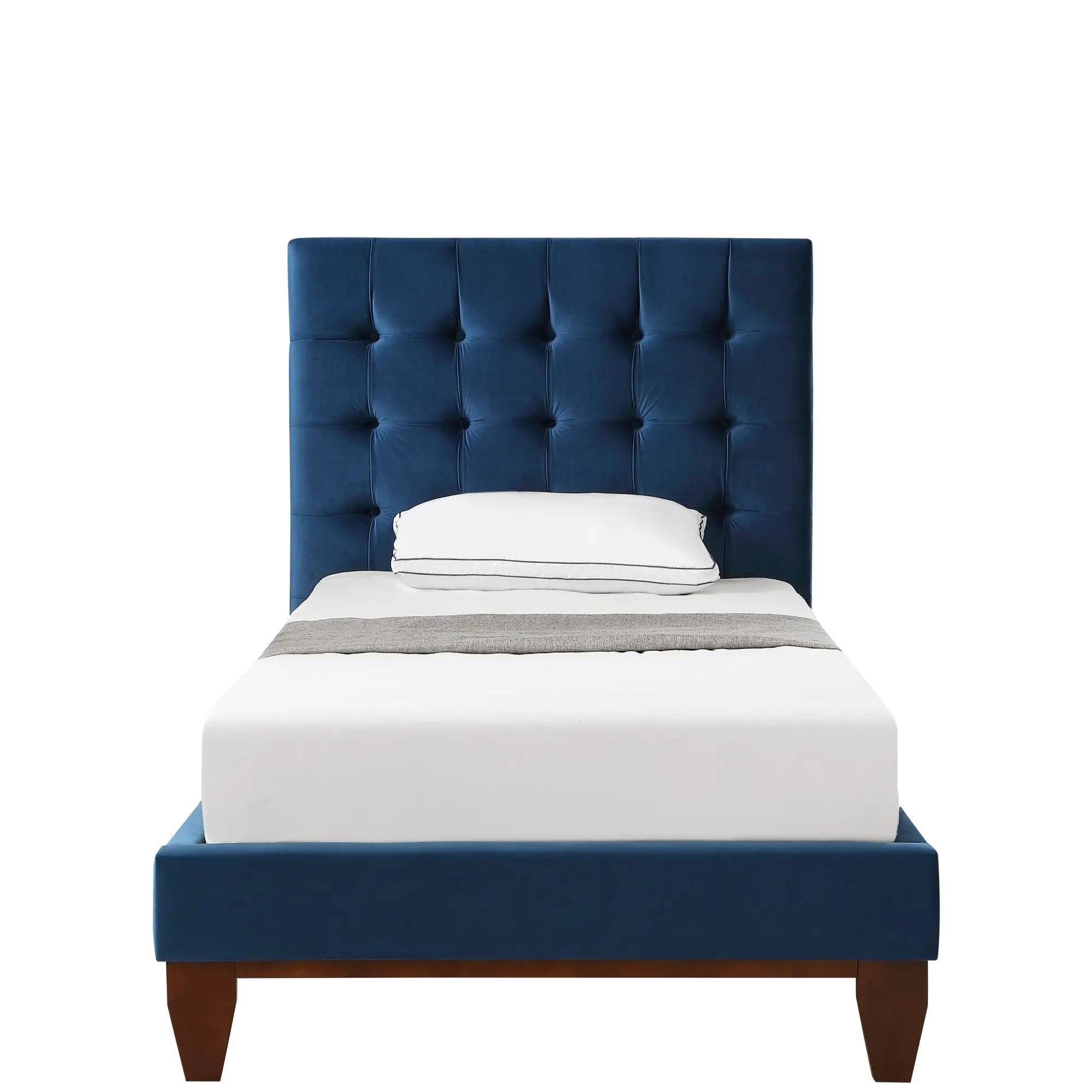 Navy Blue Solid Wood Twin Tufted Upholstered Velvet Bed Homeroots Bed & Bath