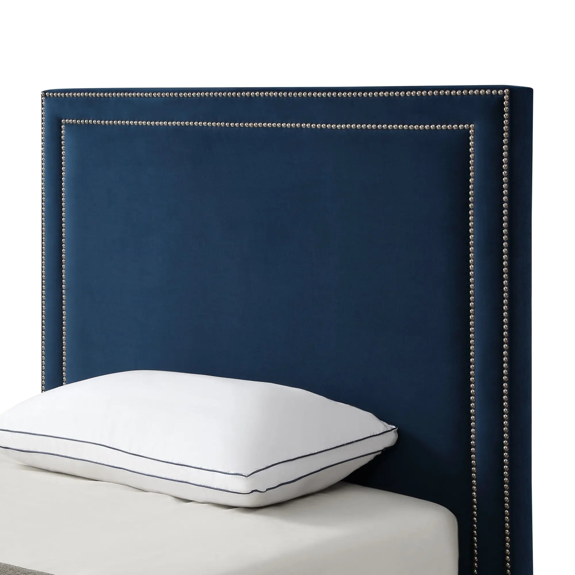 Navy Blue Solid Wood Twin Upholstered Velvet Bed with Nailhead Trim Homeroots Bed & Bath