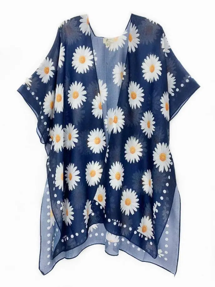 Navy- Daisy Border Accent Kimono JC Sunny Fashion