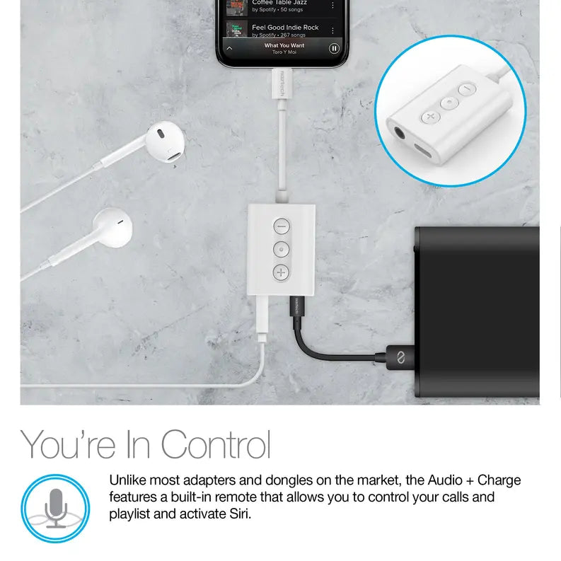 Naztech MFI Lightning to 3.5mm Audio + Charging Adapter White Naztech