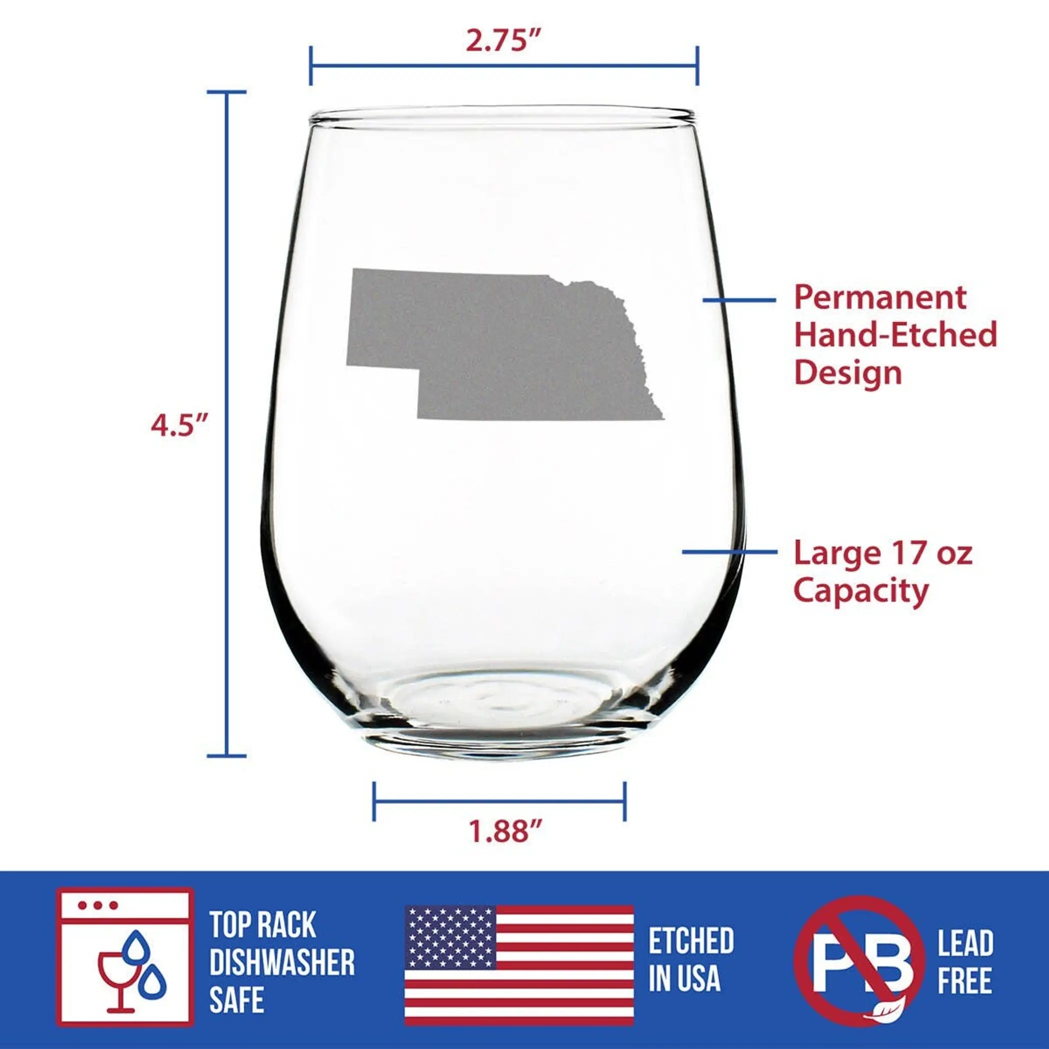 Nebraska Outline Stemless Wine Glass - Nebraskans Gifts Bevvee