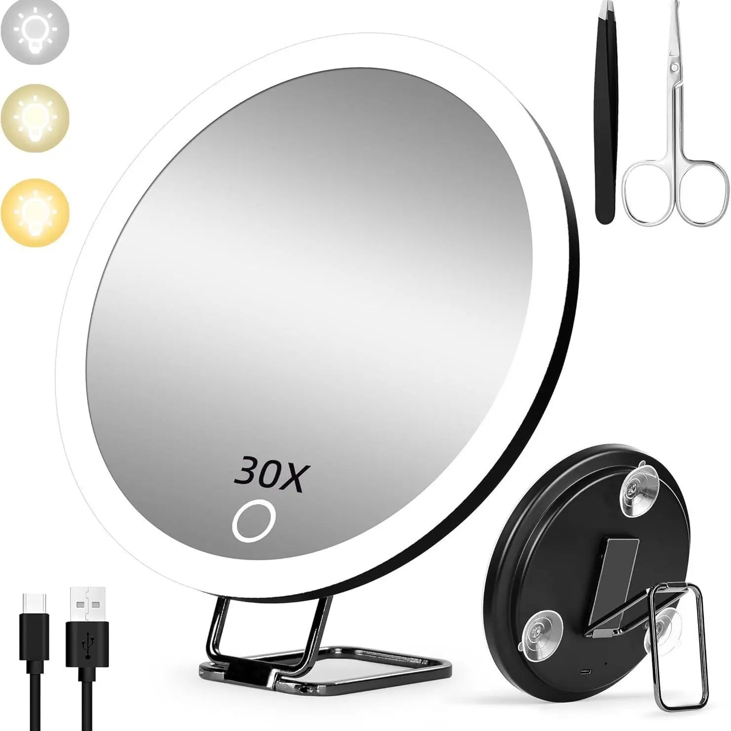 New 30 times magnification makeup mirror charging led light with lamp 360 degree bracket with lamp mirror 3 suction cup 10X20X GreatEagleInc