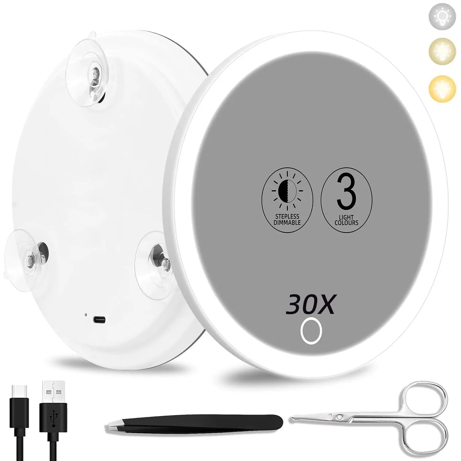 New 30 times magnification makeup mirror charging led light with lamp 360 degree bracket with lamp mirror 3 suction cup 10X20X GreatEagleInc