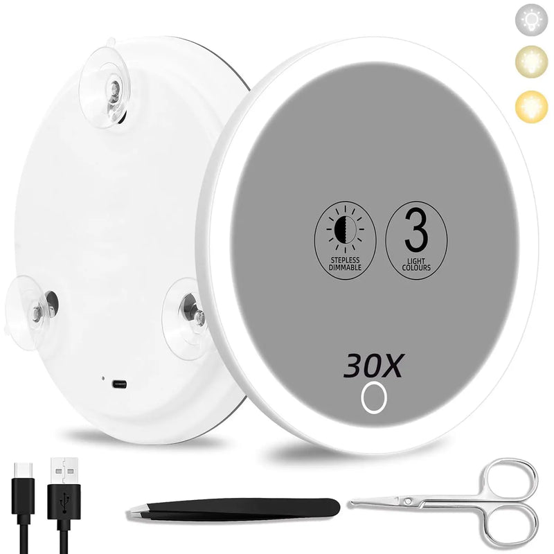 New 30 times magnification makeup mirror charging led light with lamp 360 degree bracket with lamp mirror 3 suction cup 10X20X GreatEagleInc