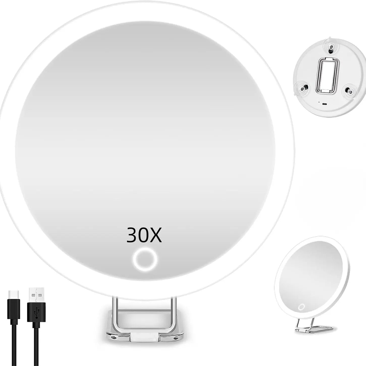 New 30 times magnification makeup mirror charging led light with lamp 360 degree bracket with lamp mirror 3 suction cup 10X20X GreatEagleInc