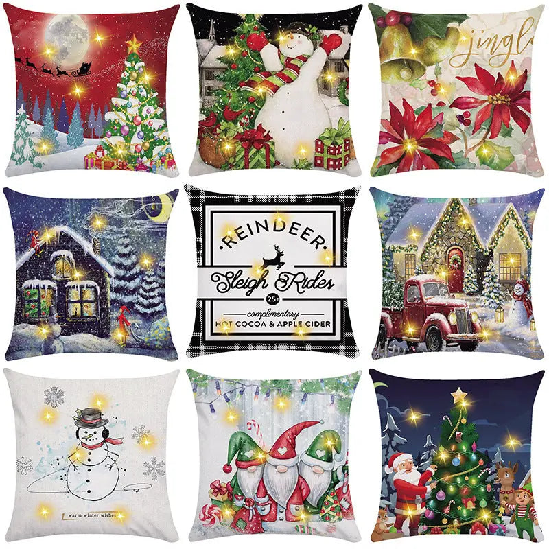 New Amazon Christmas decorative pillow cover snowman printed cushion cover LED pillow light cushion customization GreatEagleInc