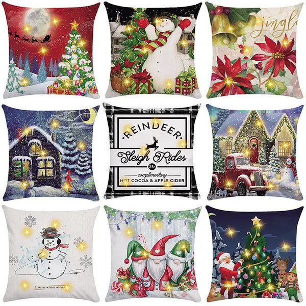 New Amazon Christmas decorative pillow cover snowman printed cushion cover LED pillow light cushion customization GreatEagleInc