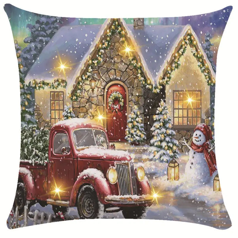 New Amazon Christmas decorative pillow cover snowman printed cushion cover LED pillow light cushion customization GreatEagleInc