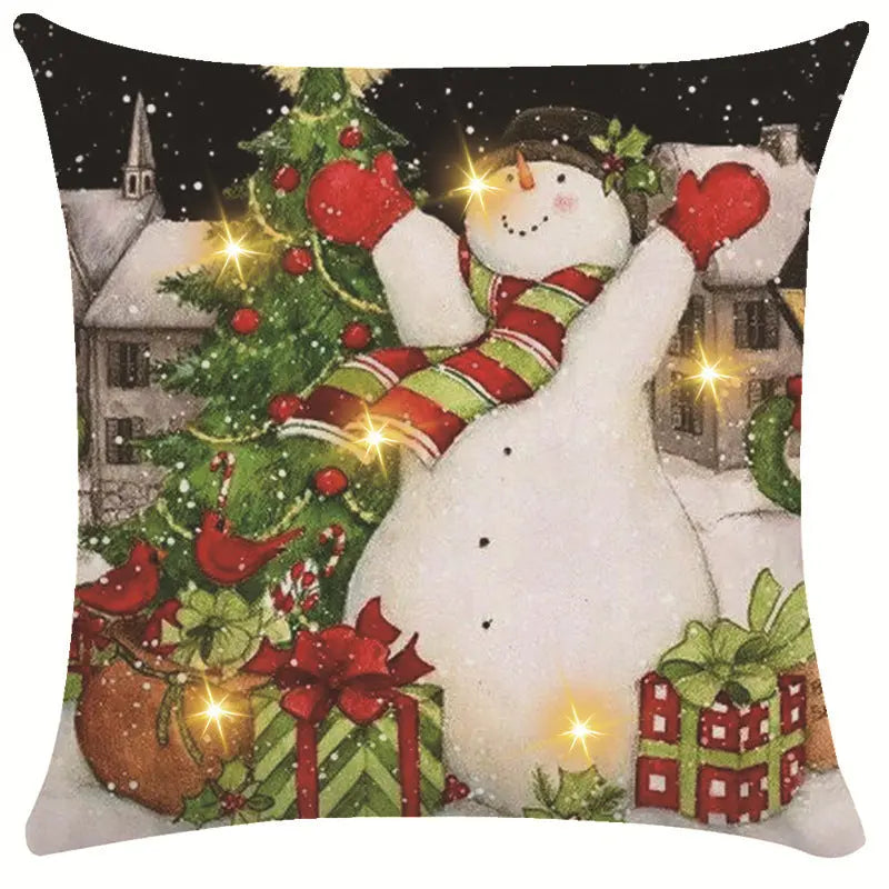 New Amazon Christmas decorative pillow cover snowman printed cushion cover LED pillow light cushion customization GreatEagleInc