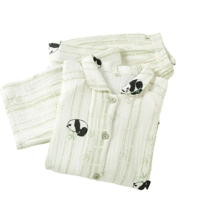New Cotton Thickened Edge Four-Layer Gauze Women's Pajamas Cotton Warm Long-Sleeved Home Clothes for Autumn and Winter suit GreatEagleInc