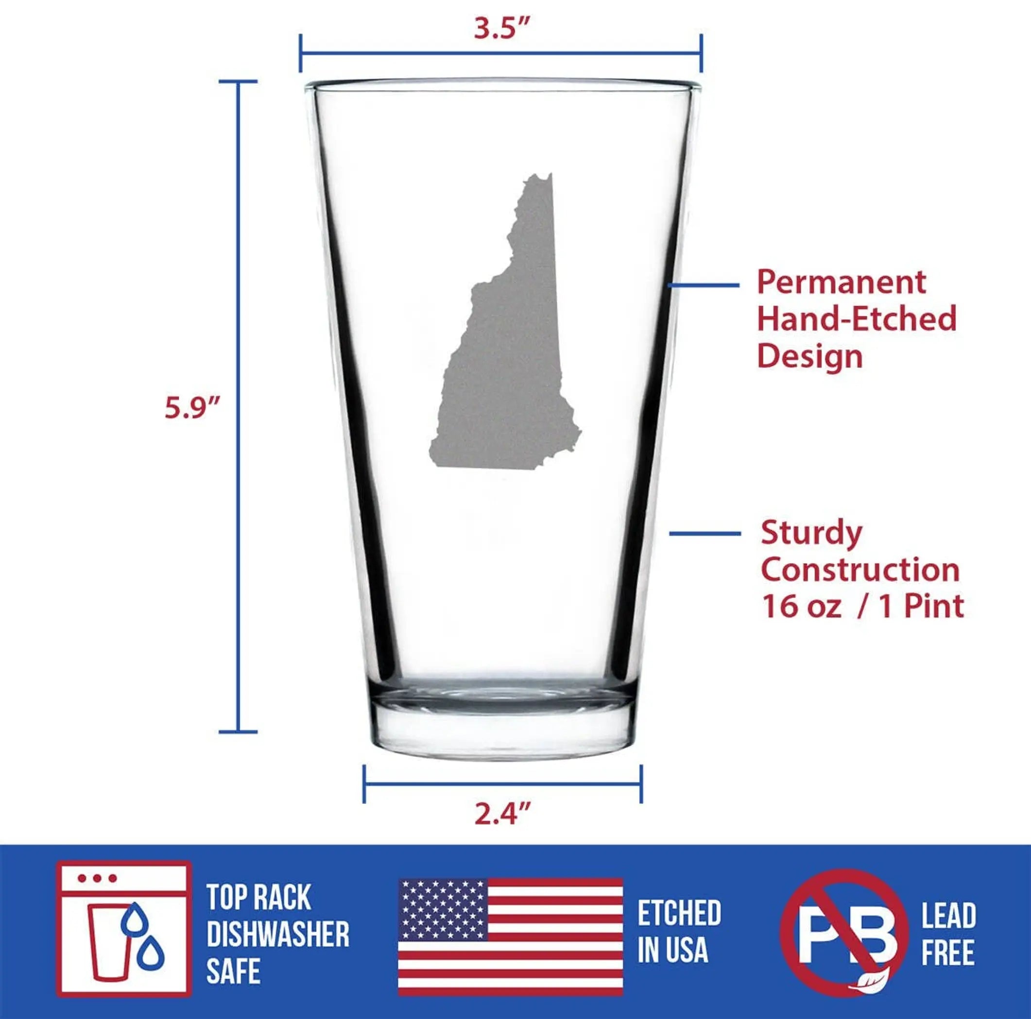 New Hampshire Pint Glass for Beer - Granite Staters Gifts Bevvee