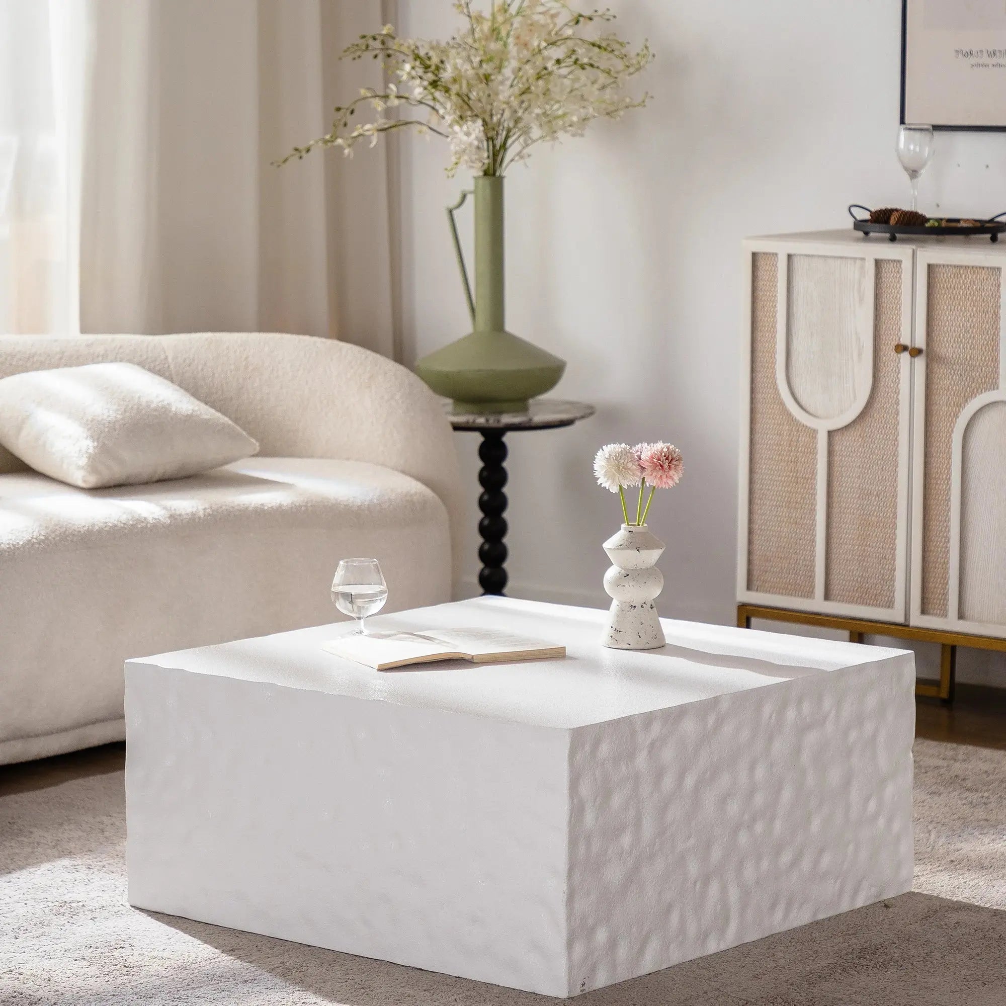 New Modern Farmhouse Rustic Living Room Coffee Table Italian Designer High-end Feel Square Side Table Easy to Clean Wood GreatEagleInc