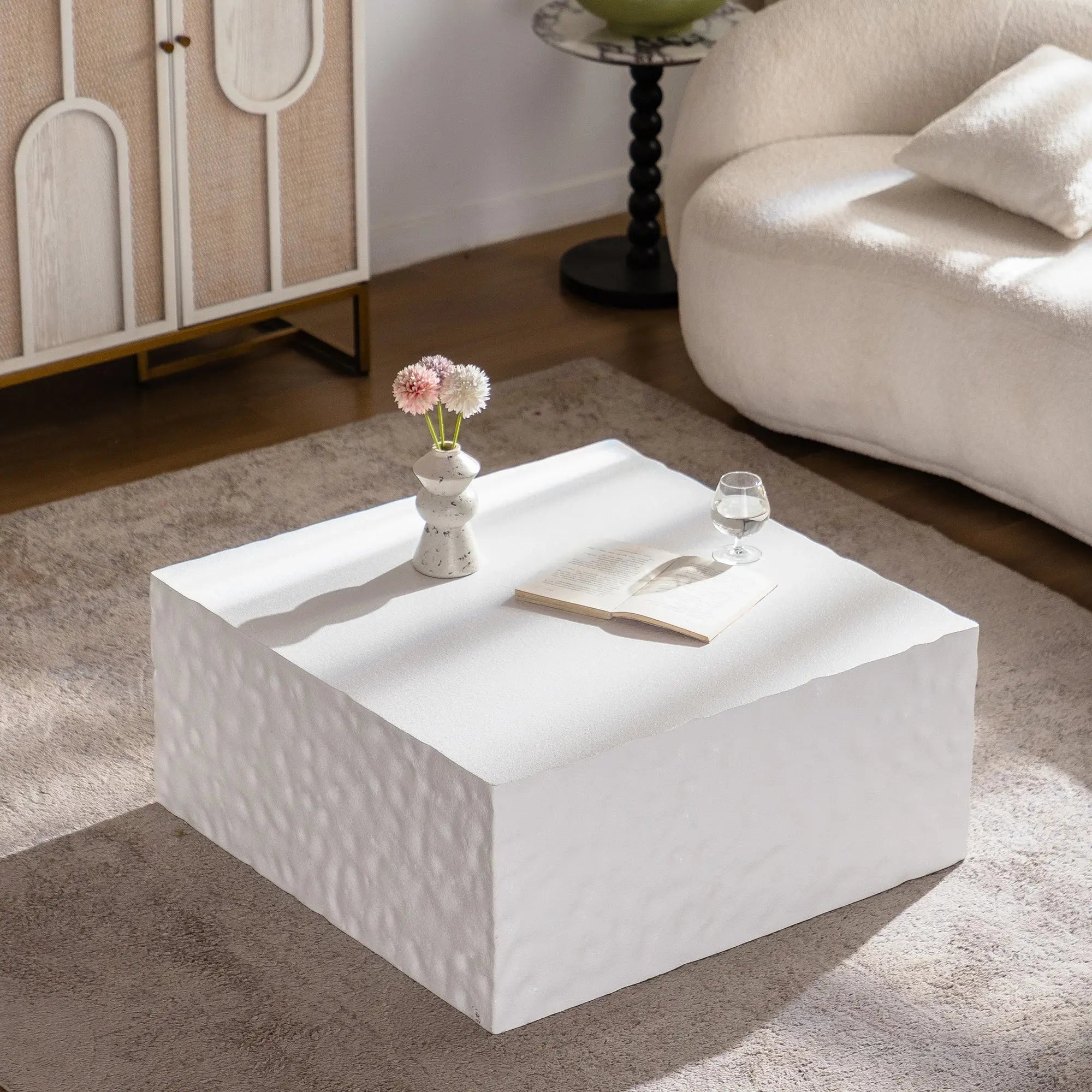 New Modern Farmhouse Rustic Living Room Coffee Table Italian Designer High-end Feel Square Side Table Easy to Clean Wood GreatEagleInc