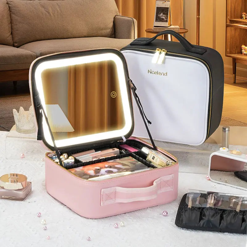 New Style Cosmetic Bag with Light and Mirror Led Light Rechargeable Portable Travel Makeup Cosmetics Cosmetics Bag Ins Style GreatEagleInc