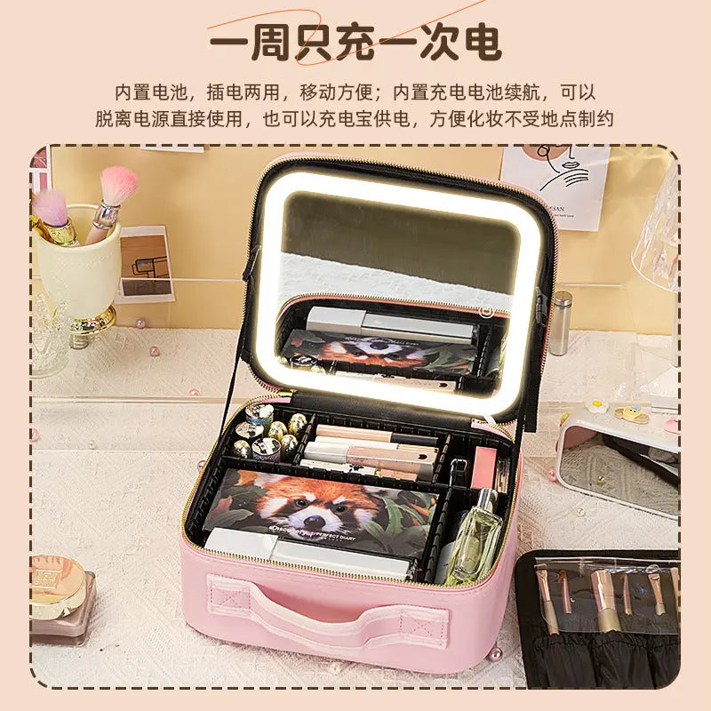 New Style Cosmetic Bag with Light and Mirror Led Light Rechargeable Portable Travel Makeup Cosmetics Cosmetics Bag Ins Style GreatEagleInc