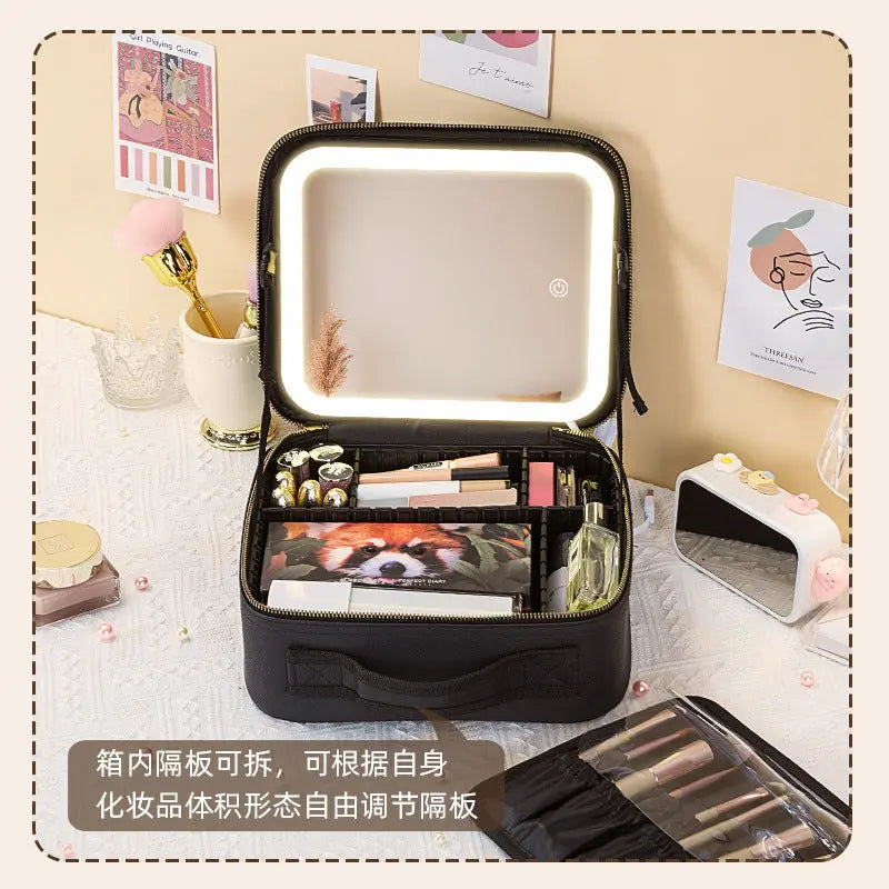 New Style Cosmetic Bag with Light and Mirror Led Light Rechargeable Portable Travel Makeup Cosmetics Cosmetics Bag Ins Style GreatEagleInc