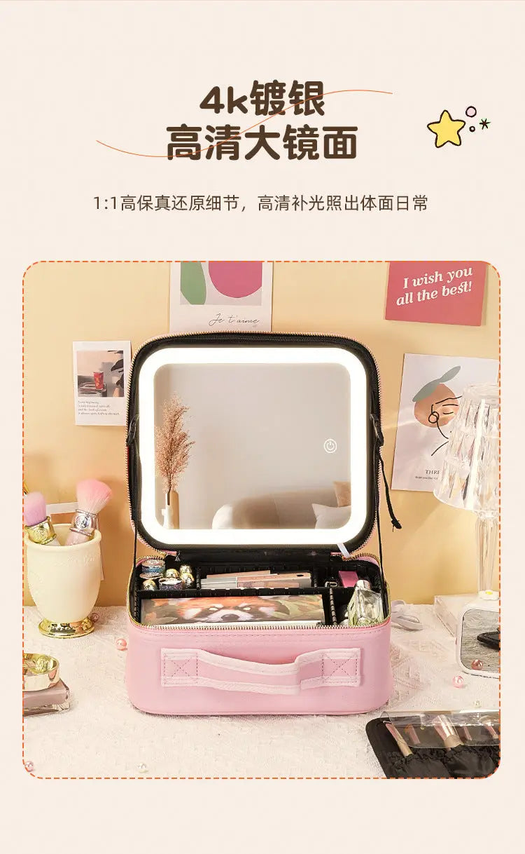 New Style Cosmetic Bag with Light and Mirror Led Light Rechargeable Portable Travel Makeup Cosmetics Cosmetics Bag Ins Style GreatEagleInc