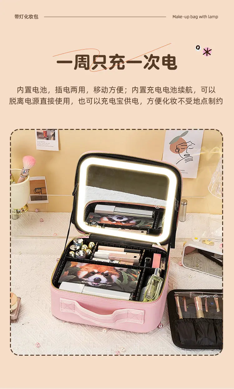 New Style Cosmetic Bag with Light and Mirror Led Light Rechargeable Portable Travel Makeup Cosmetics Cosmetics Bag Ins Style GreatEagleInc