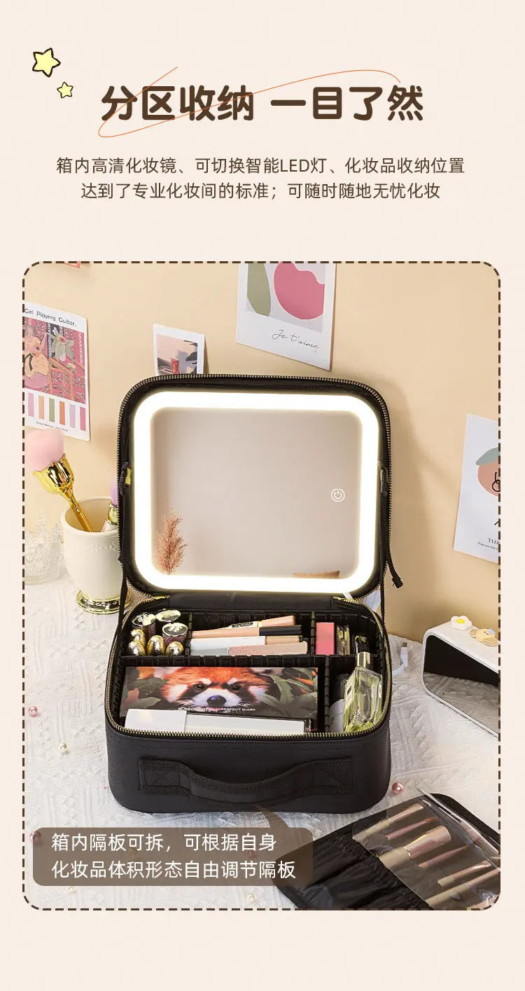 New Style Cosmetic Bag with Light and Mirror Led Light Rechargeable Portable Travel Makeup Cosmetics Cosmetics Bag Ins Style GreatEagleInc
