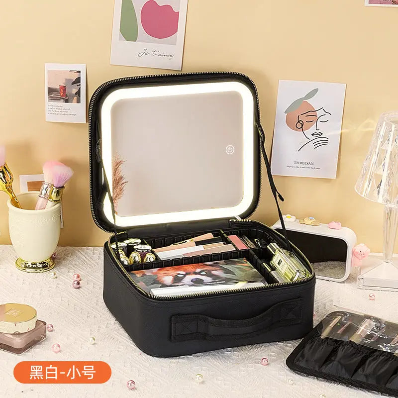 New Style Cosmetic Bag with Light and Mirror Led Light Rechargeable Portable Travel Makeup Cosmetics Cosmetics Bag Ins Style GreatEagleInc