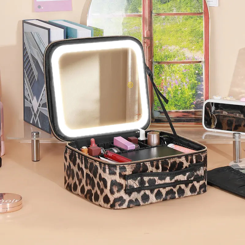 New Style Cosmetic Bag with Light and Mirror Led Light Rechargeable Portable Travel Makeup Cosmetics Cosmetics Bag Ins Style GreatEagleInc