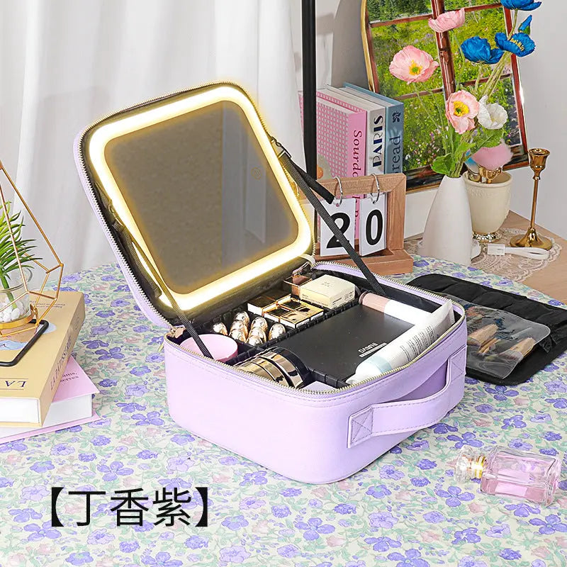 New Style Cosmetic Bag with Light and Mirror Led Light Rechargeable Portable Travel Makeup Cosmetics Cosmetics Bag Ins Style GreatEagleInc