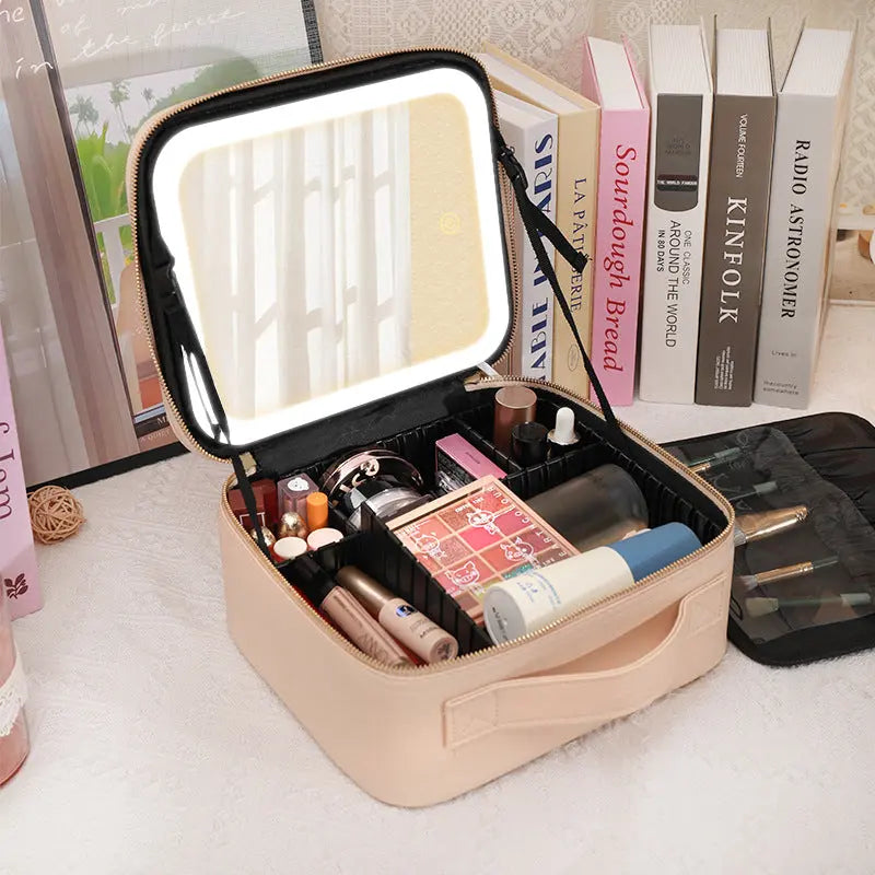 New Style Cosmetic Bag with Light and Mirror Led Light Rechargeable Portable Travel Makeup Cosmetics Cosmetics Bag Ins Style GreatEagleInc