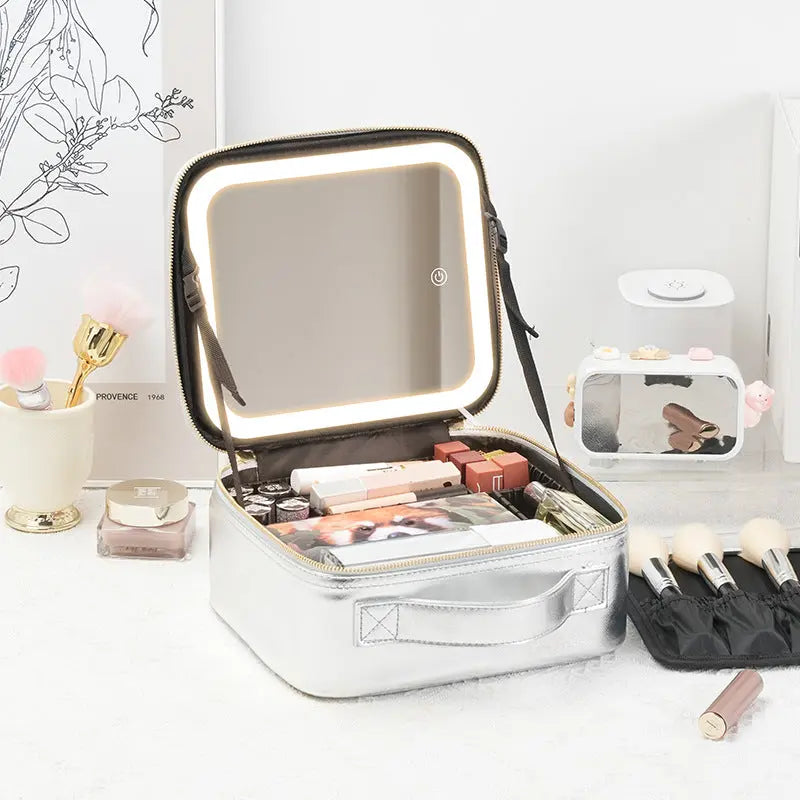 New Style Cosmetic Bag with Light and Mirror Led Light Rechargeable Portable Travel Makeup Cosmetics Cosmetics Bag Ins Style GreatEagleInc