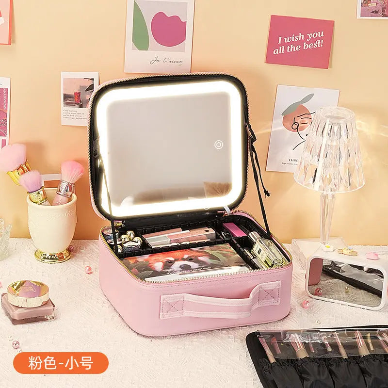 New Style Cosmetic Bag with Light and Mirror Led Light Rechargeable Portable Travel Makeup Cosmetics Cosmetics Bag Ins Style GreatEagleInc