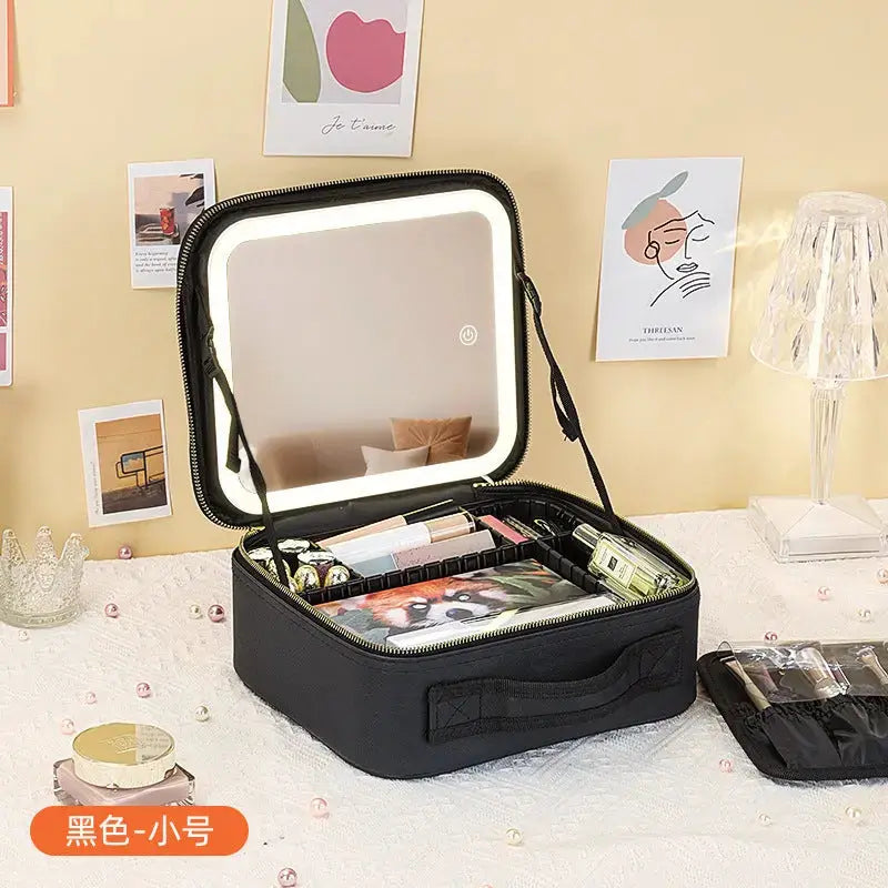 New Style Cosmetic Bag with Light and Mirror Led Light Rechargeable Portable Travel Makeup Cosmetics Cosmetics Bag Ins Style GreatEagleInc