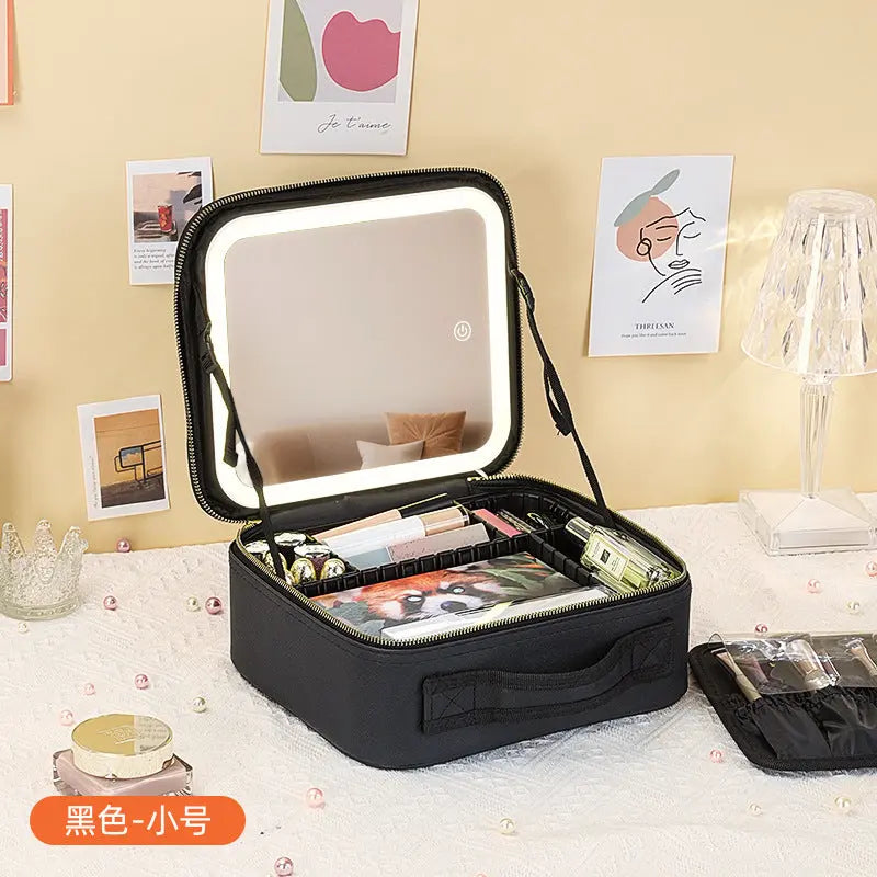New Style Cosmetic Bag with Light and Mirror Led Light Rechargeable Portable Travel Makeup Cosmetics Cosmetics Bag Ins Style GreatEagleInc
