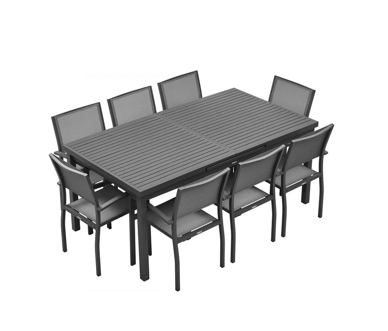 Nine Piece Black Metal Dining Set with Eight Chairs Homeroots Outdoor