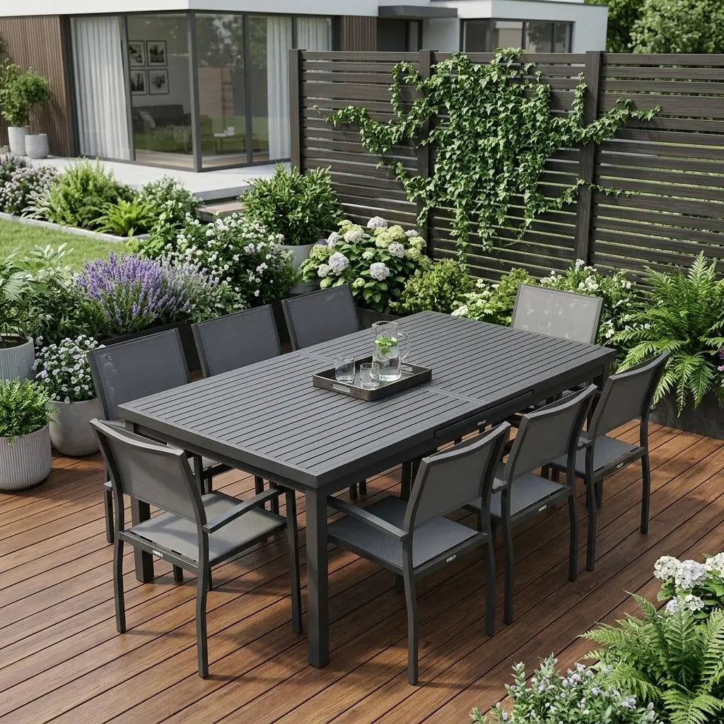 Nine Piece Black Metal Dining Set with Eight Chairs Homeroots Outdoor