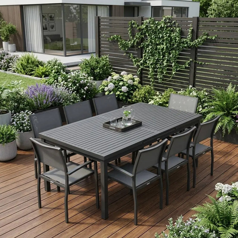Nine Piece Black Metal Dining Set with Eight Chairs Homeroots Outdoor