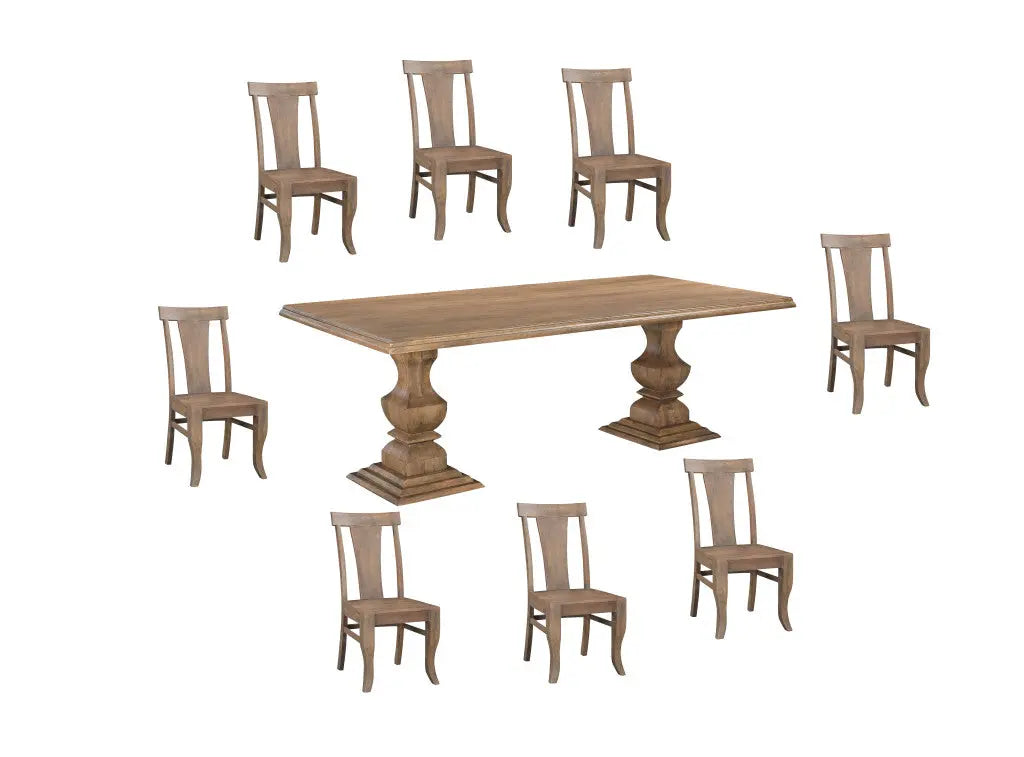 Nine Piece Brown Solid Wood Dining Set with Eight Chairs Homeroots Kitchen & Dining
