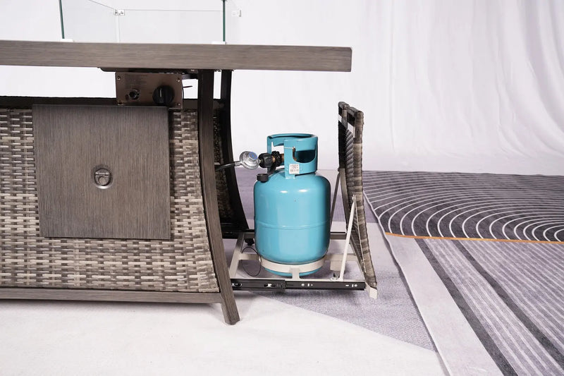 Nine Piece Gray Wicker Multiple Chairs Seating Group With Fire Pit And Table Homeroots Outdoor