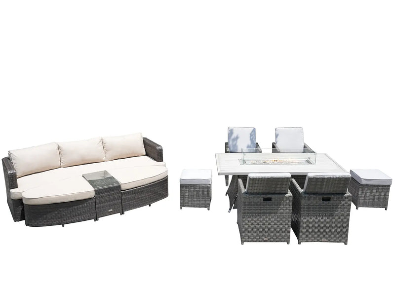 Nine Piece Gray Wicker Multiple Chairs Seating Group With Fire Pit And Table Homeroots Outdoor
