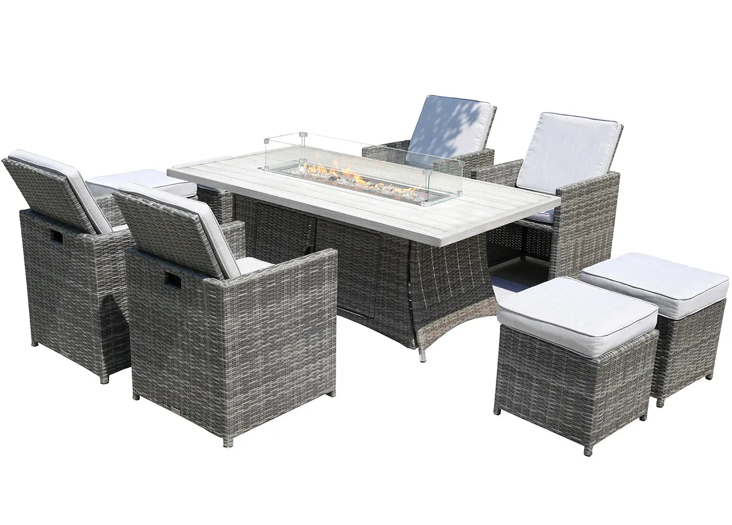 Nine Piece Gray Wicker Multiple Chairs Seating Group With Fire Pit And Table Homeroots Outdoor