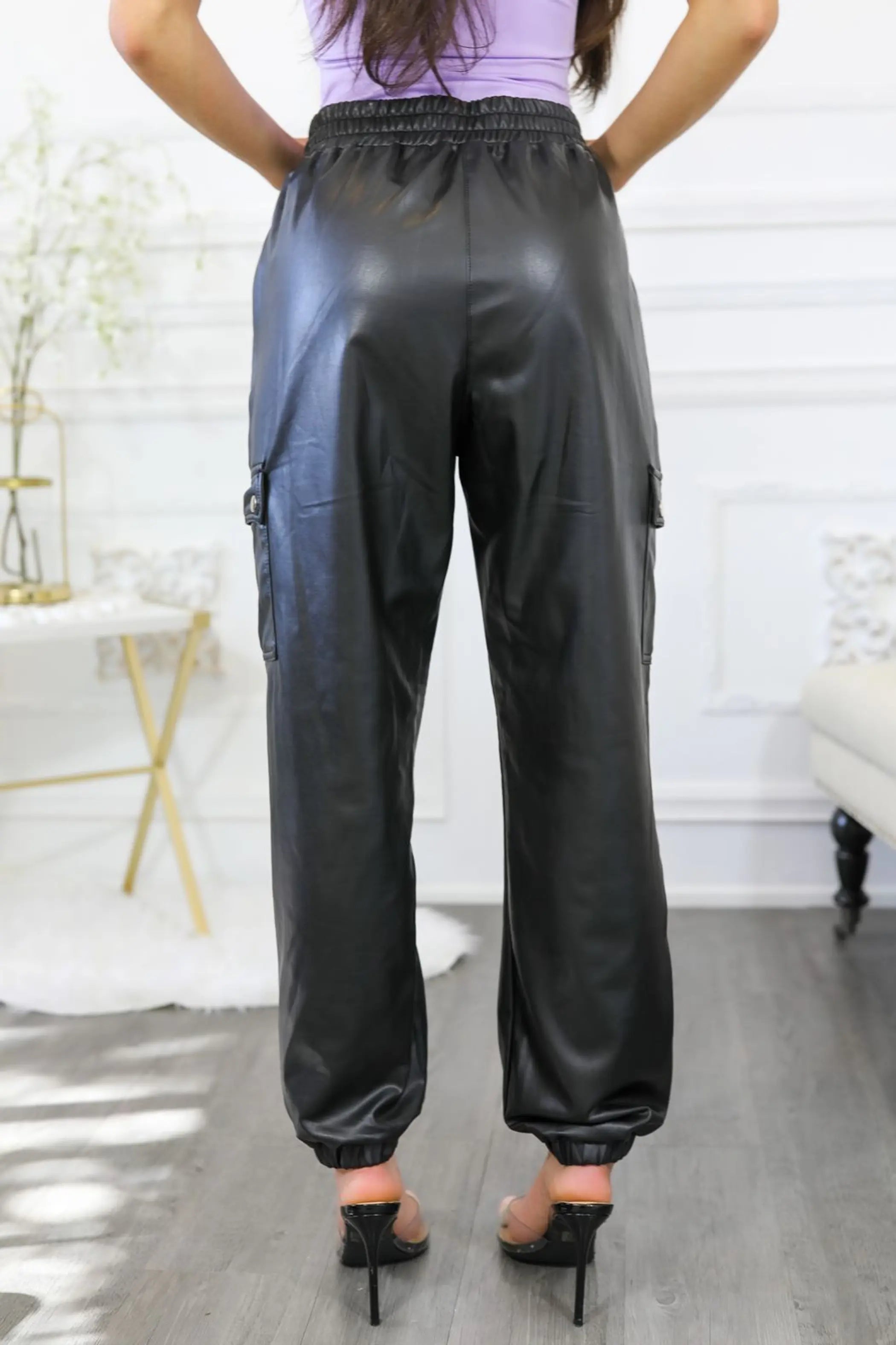 No Faux Intentions Faux Leather Cargo Jogger Pants SurelyMine