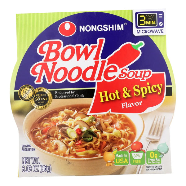 Nong Shim Hot And Spicy Bowl - Noodle Soup - Case Of 12 - 3.03 Oz. Nong Shim