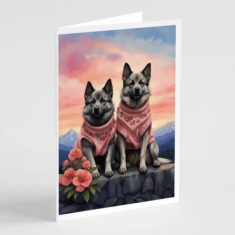 Norwegian Elkhound Two Hearts Greeting Cards Pack of 8 Caroline's Treasures