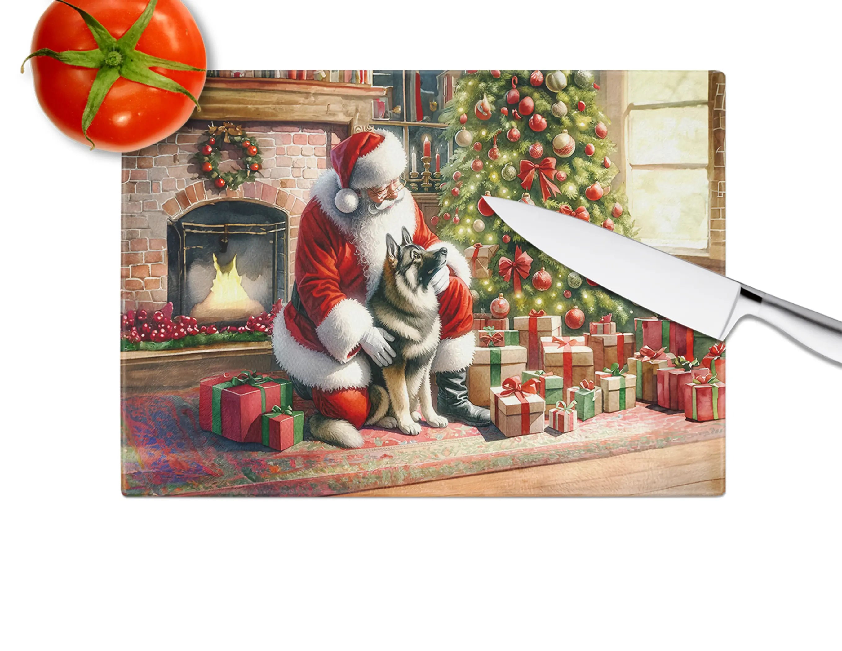 Norwegian Elkhound and Santa Claus Glass Cutting Board Caroline's Treasures